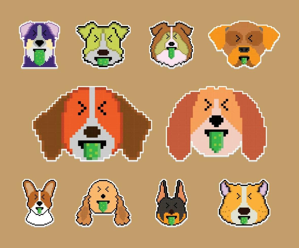 a cachorro pixel adesivo emoji emoticon coleção vetor