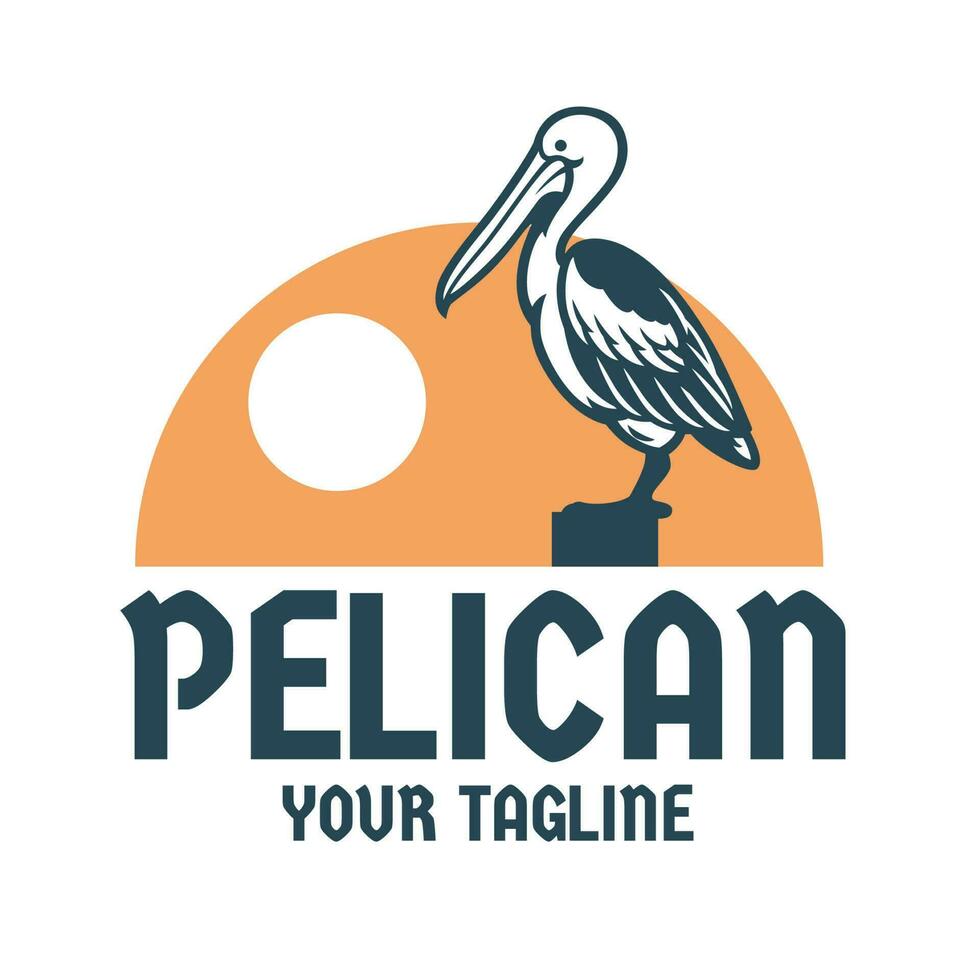 pelicano pássaro carrinhos em a cais postar elegante logotipo vetor