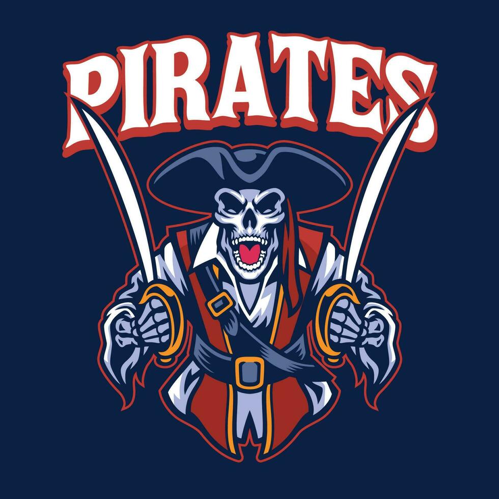 pirata crânio mascote logotipo segurando dois espada vetor