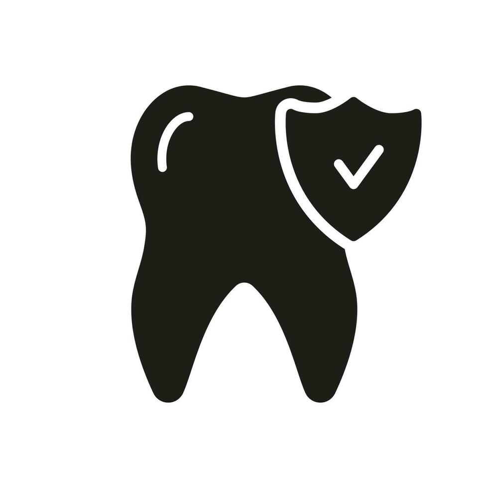 dentes proteção e higiene silhueta ícone. médico oral Cuidado. dental seguro glifo pictograma. dente defesa. dental tratamento sólido placa. odontologia símbolo. isolado vetor ilustração.