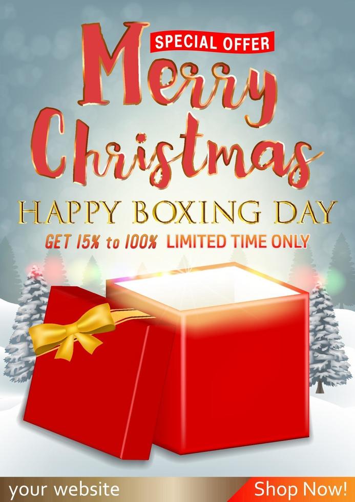 promoção de feliz natal e dia de boxe com caixa de presente vetor