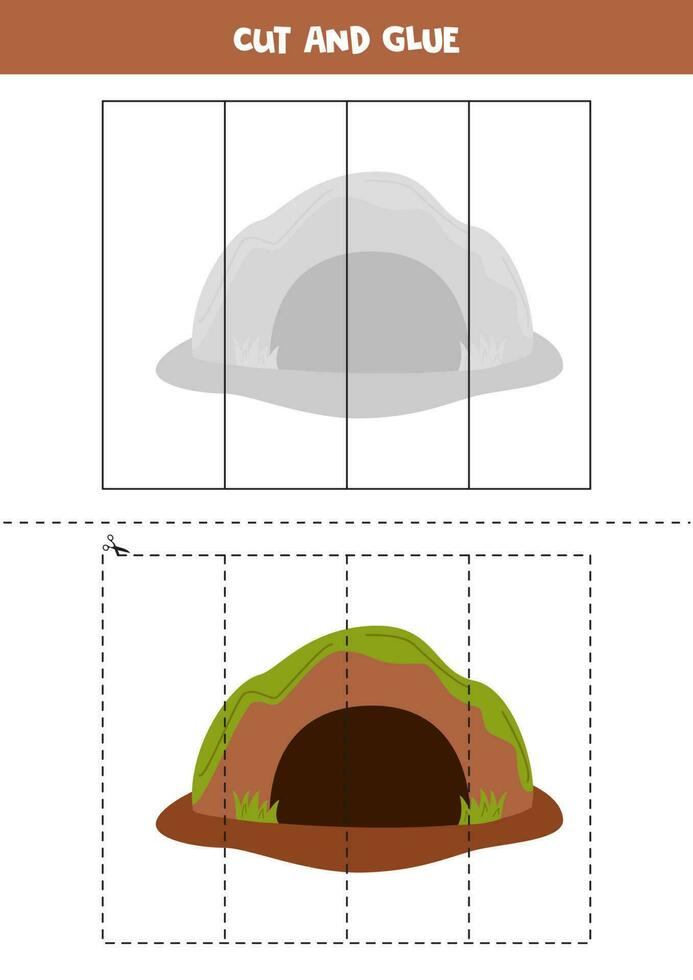 cortar e cola jogos para crianças. fofa desenho animado Urso den. vetor