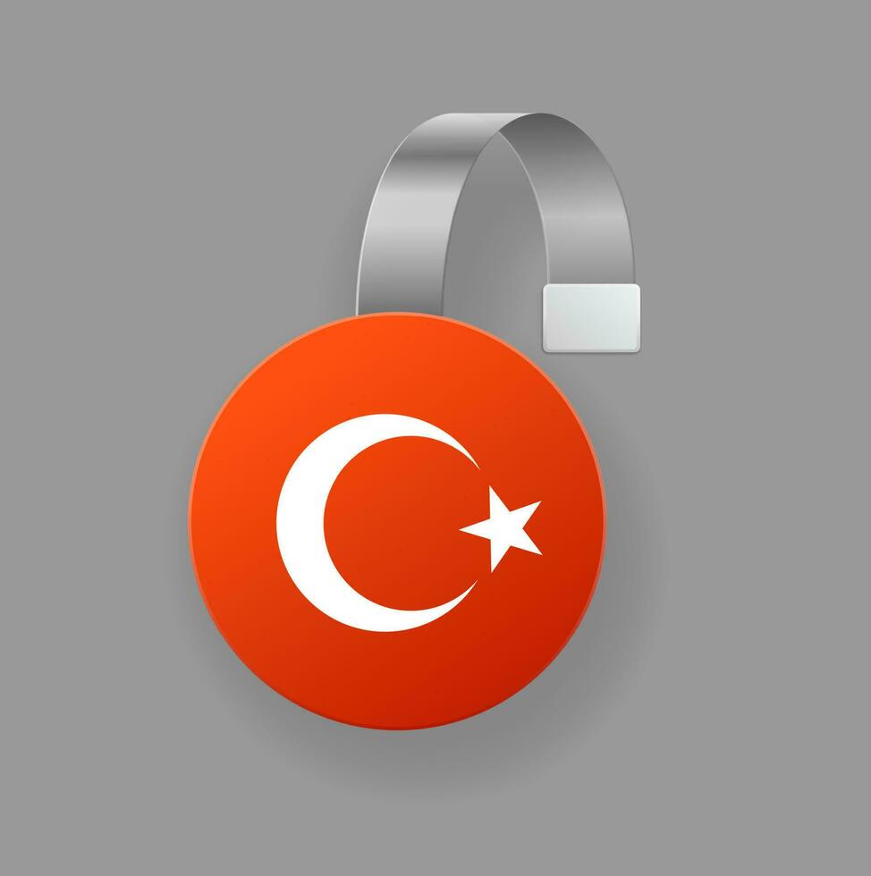 realista detalhado 3d turco bandeira volta adesivo. vetor