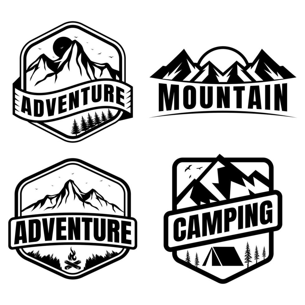 coleção do Preto e branco ao ar livre aventura logotipos vetor