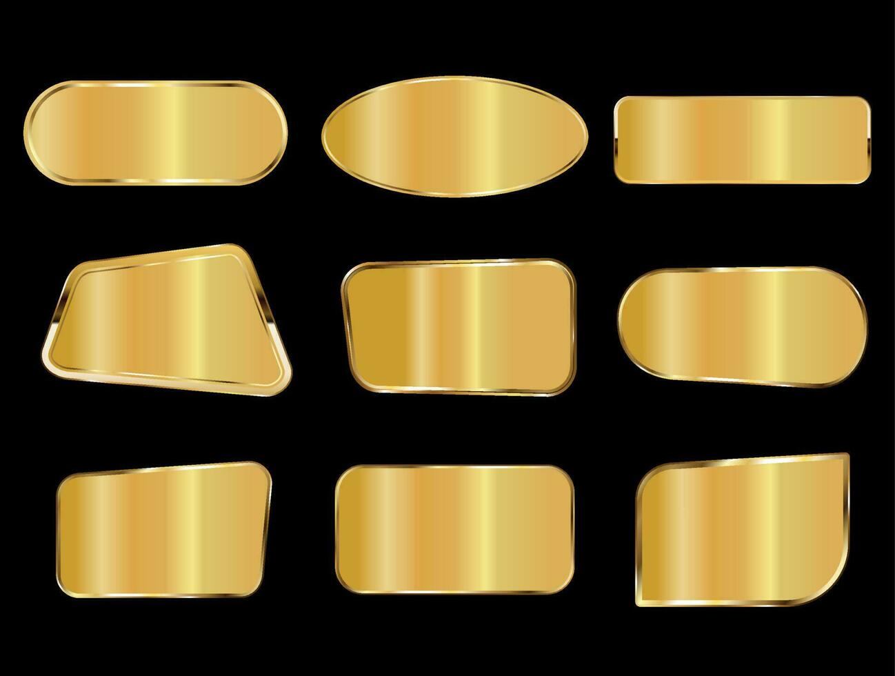 coleção de placas de metal dourado em fundo preto vetor