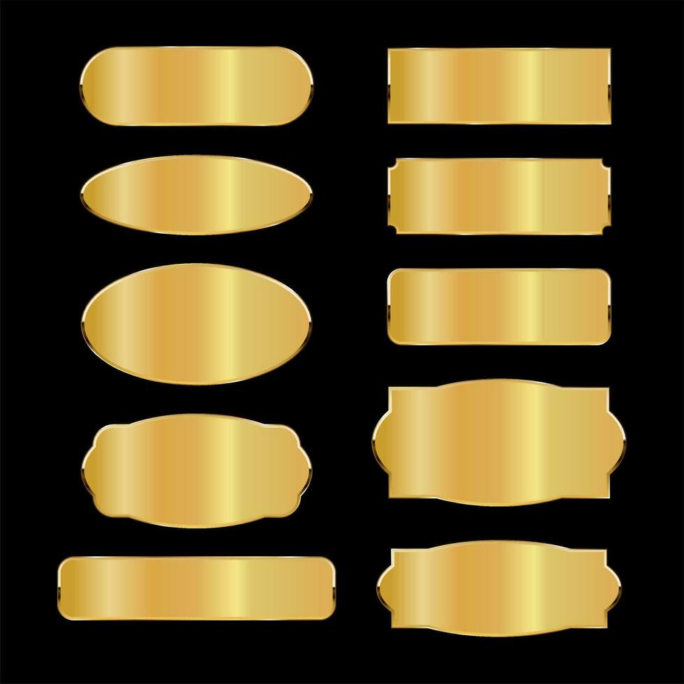 coleção de placas de metal dourado em fundo preto vetor