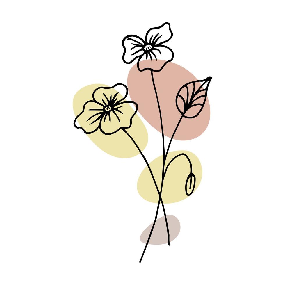 mão desenhado esboço flor dentro rabisco estilo com abstrato cor salpicos adicionado. ilustração, vetor
