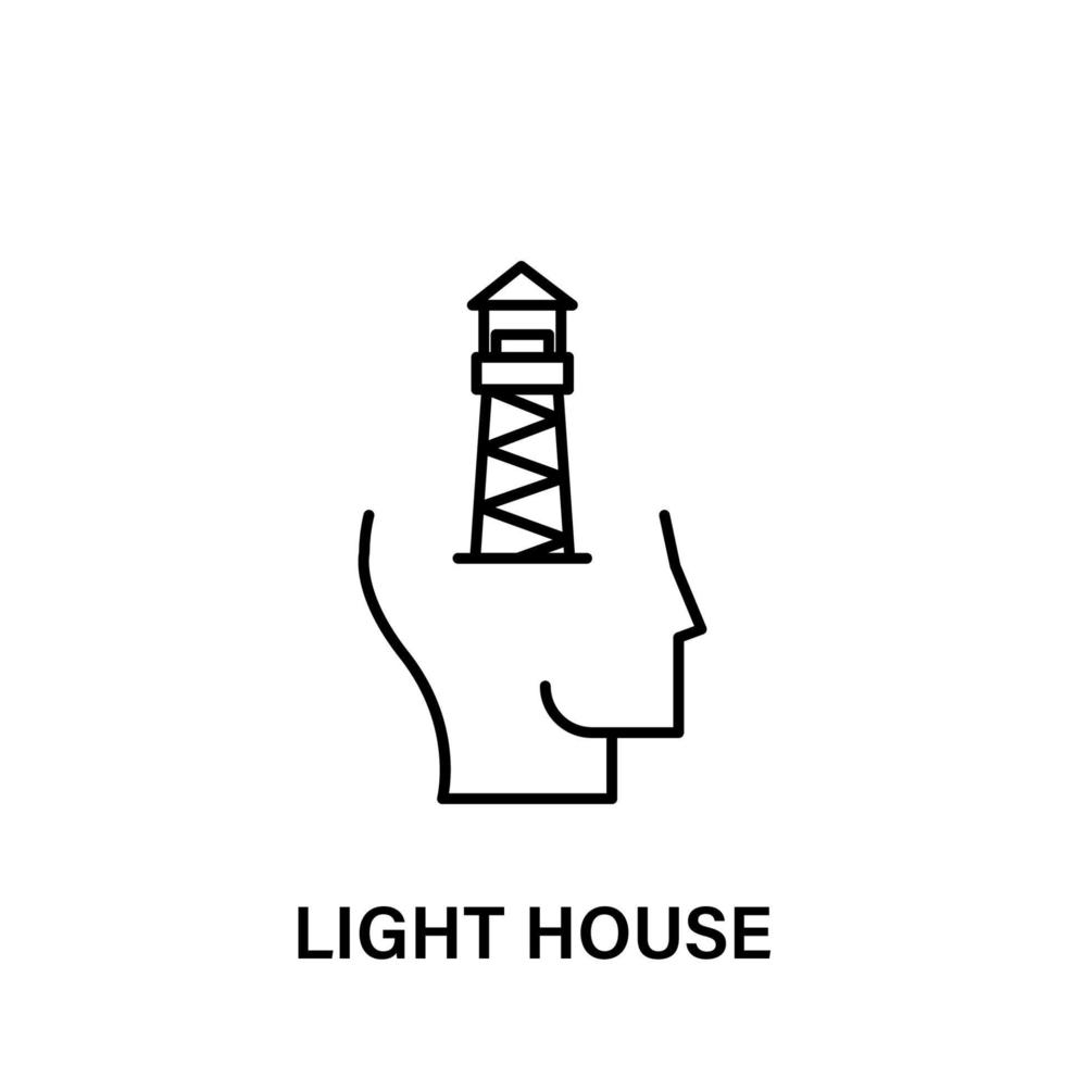 pensamento, cabeça, torre, luz casa vetor ícone ilustração