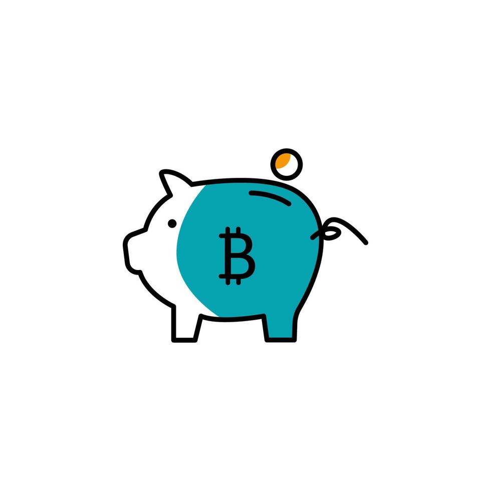 bitcoin, criptomoeda, salvar, porquinho banco vetor ícone ilustração