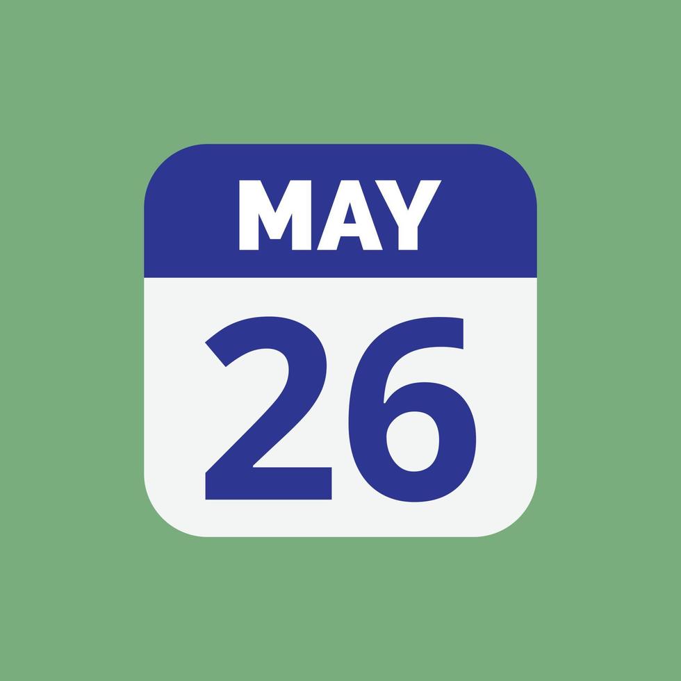 ícone de data do calendário de 26 de maio vetor