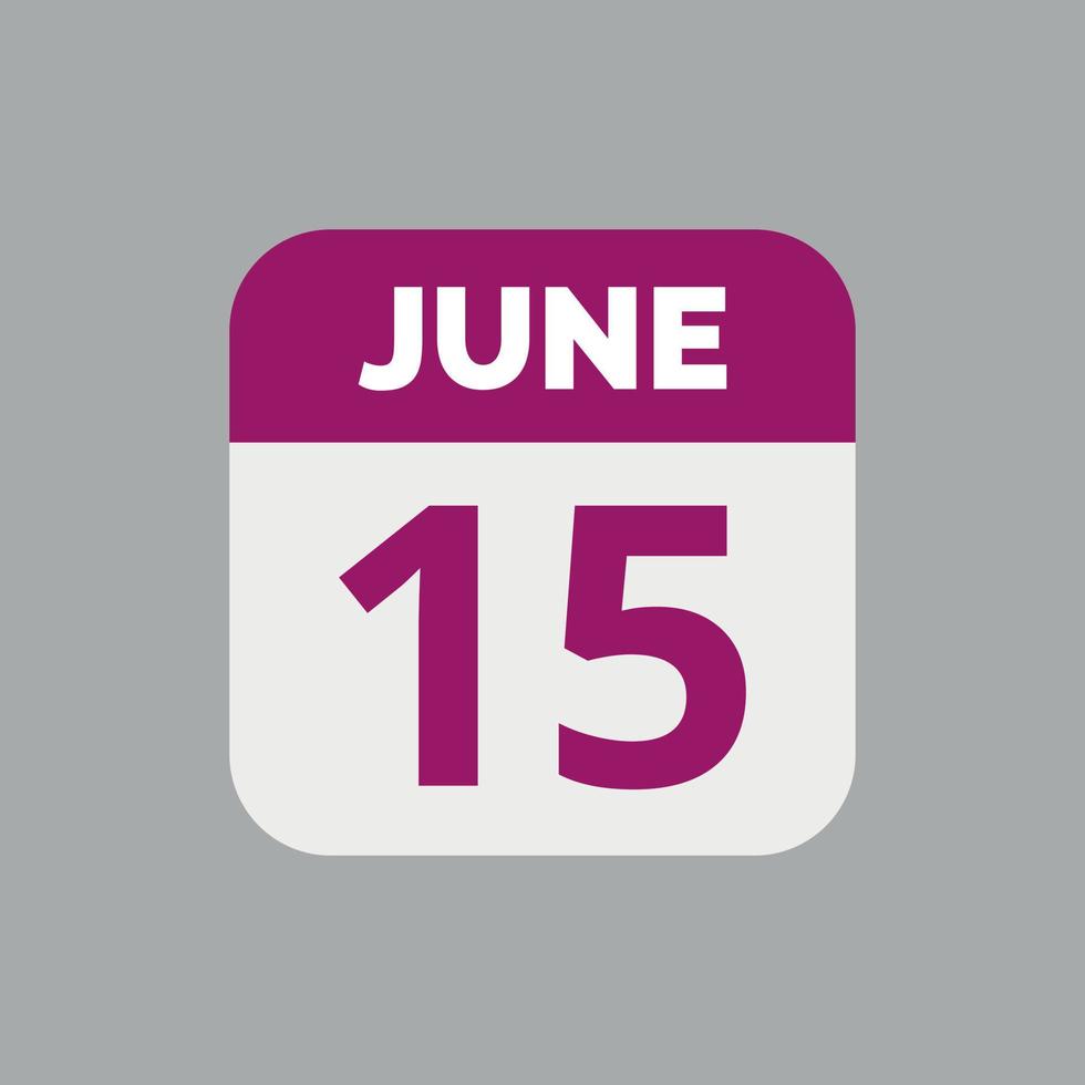 ícone de data do calendário de 15 de junho vetor