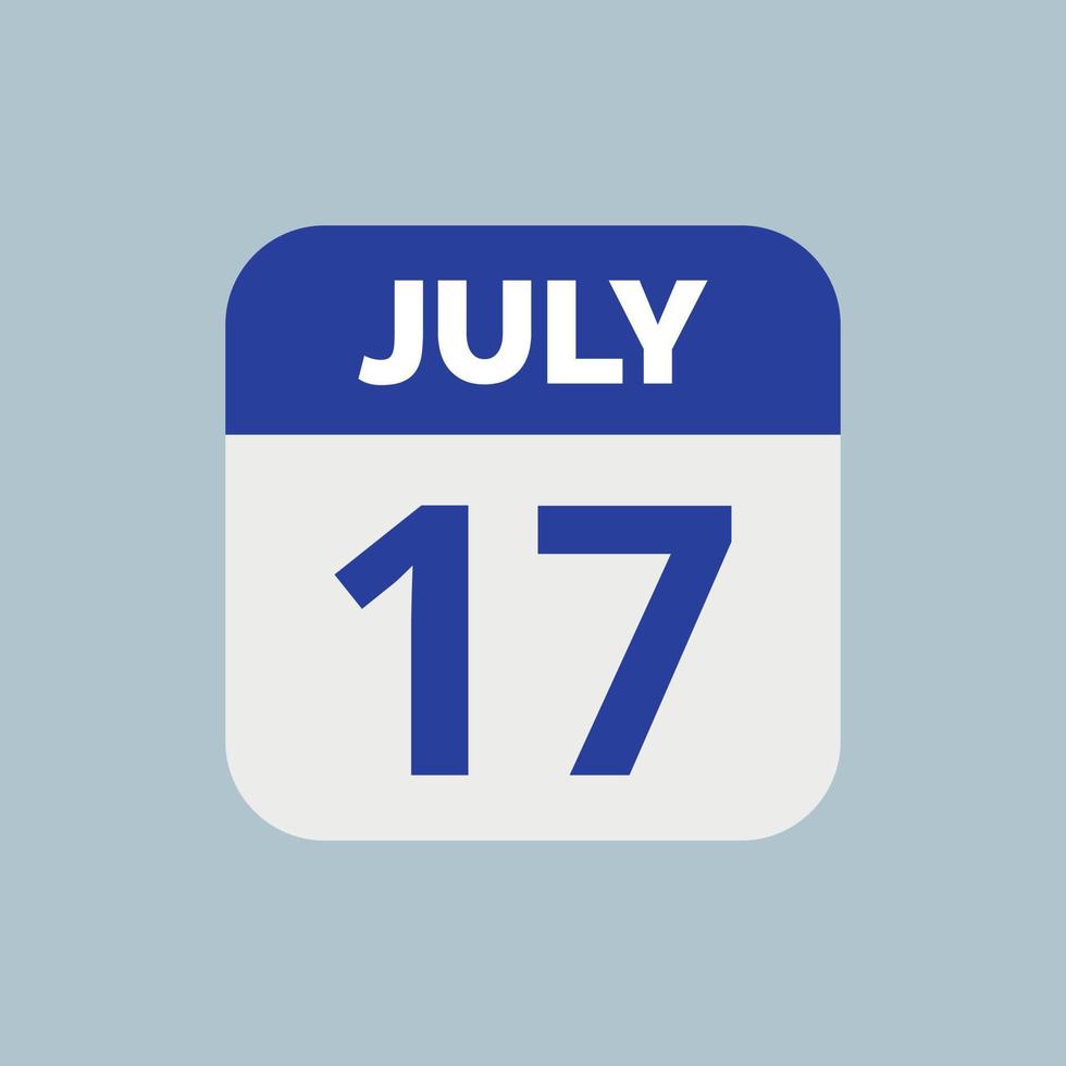 ícone de data do calendário de 17 de julho vetor