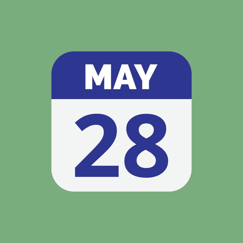 ícone de data do calendário de 28 de maio vetor