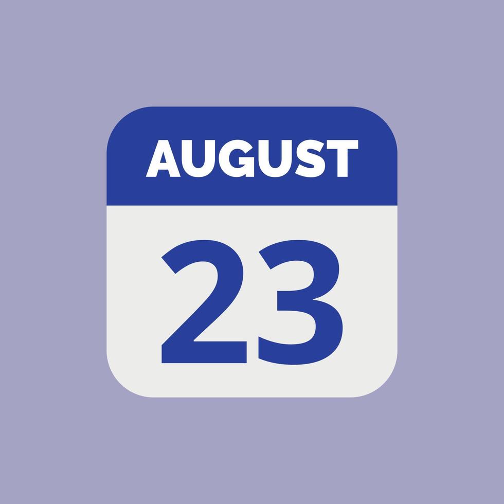 ícone de data do calendário de 23 de agosto vetor