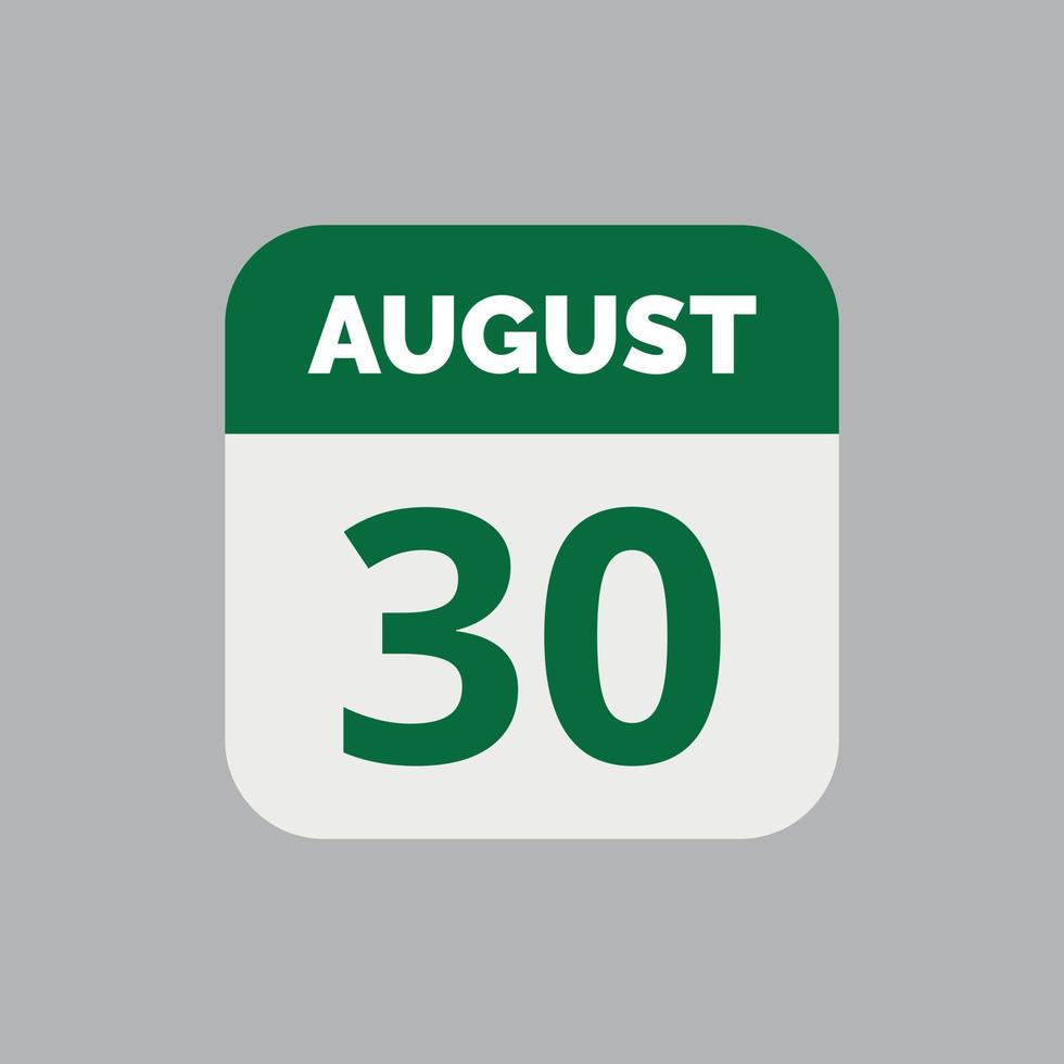 ícone de data do calendário de 30 de agosto vetor