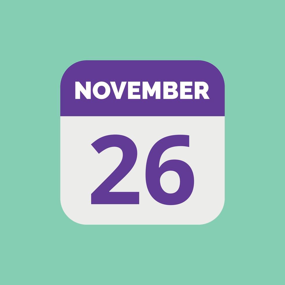 ícone de data do calendário de 26 de novembro vetor