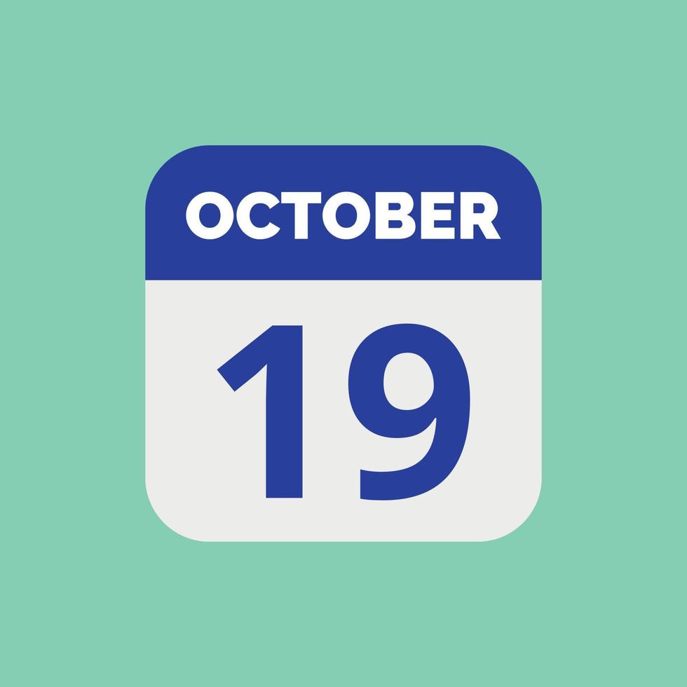 ícone de data do calendário de 19 de outubro vetor