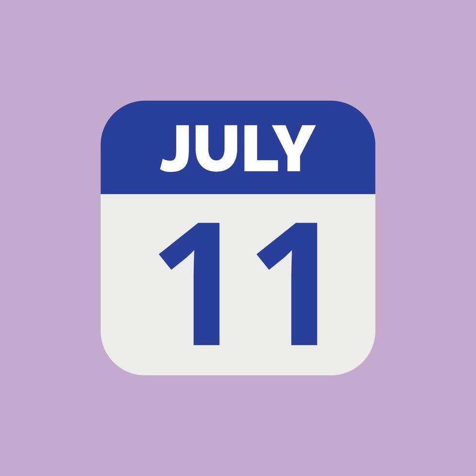 ícone de data do calendário de 11 de julho vetor