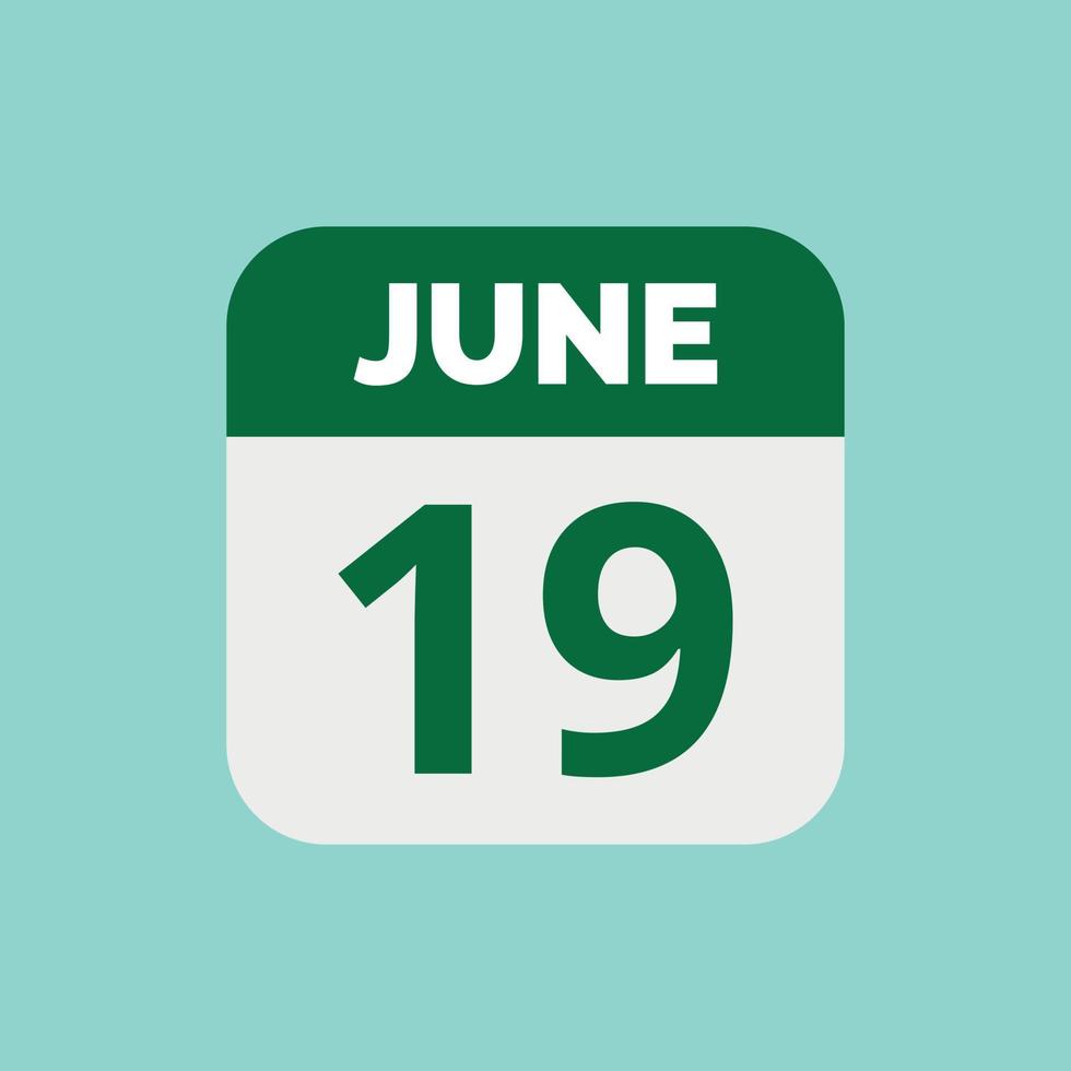ícone de data do calendário de 19 de junho vetor