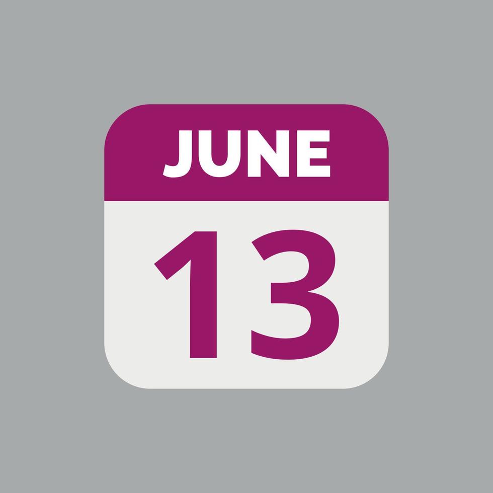 ícone de data do calendário de 13 de junho vetor
