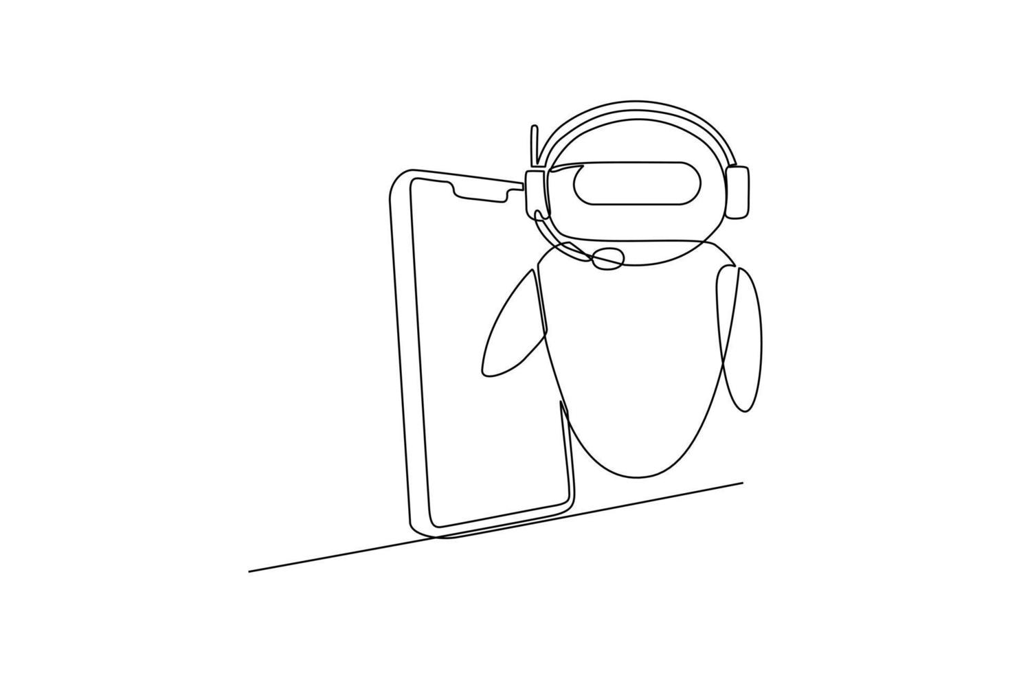 solteiro 1 linha desenhando bate-papo com a robô. Smartphone e computador portátil. chatbot conceito. contínuo linha desenhar Projeto gráfico vetor ilustração.