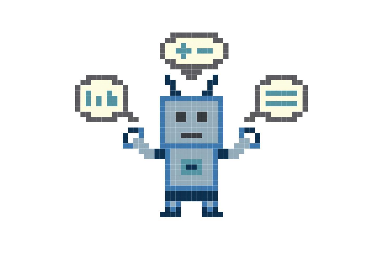 fofa pixel desenho animado 8 mordeu personagem robô ou ai pixel Cruz ponto estilo pode bate-papo aprender ai tecnologia robô para Educação calcular bate-papo robô vetor. vetor