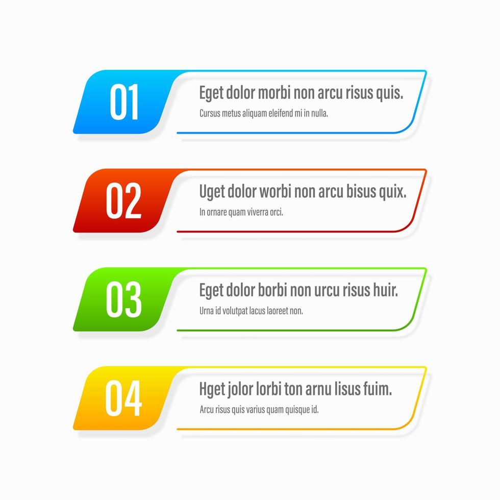 infográficos bandeiras. uma vívido ilustração do a disposição do a etiquetas bandeira. colori etiquetas com uma conjunto do passos e parâmetros. uma modelo para a Projeto. todos elementos estão isolado.eps 10. vetor