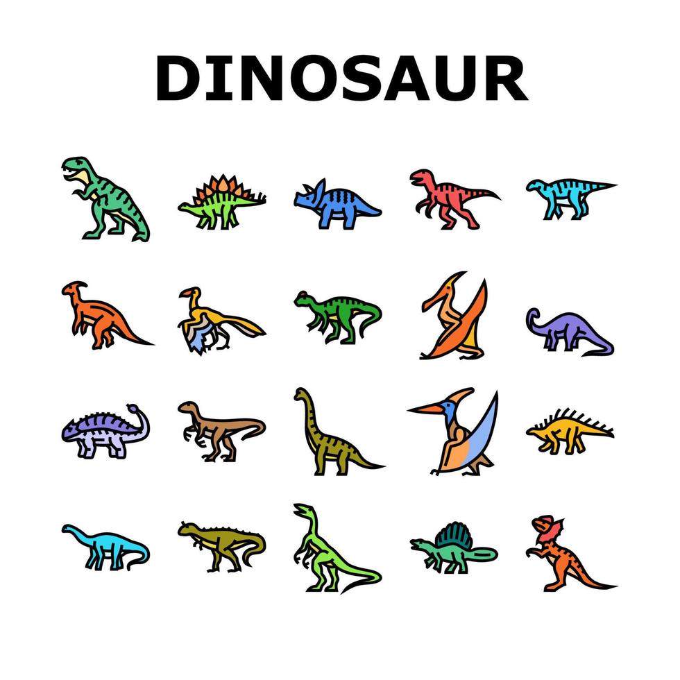 dinossauro dino animal fofa ícones conjunto vetor