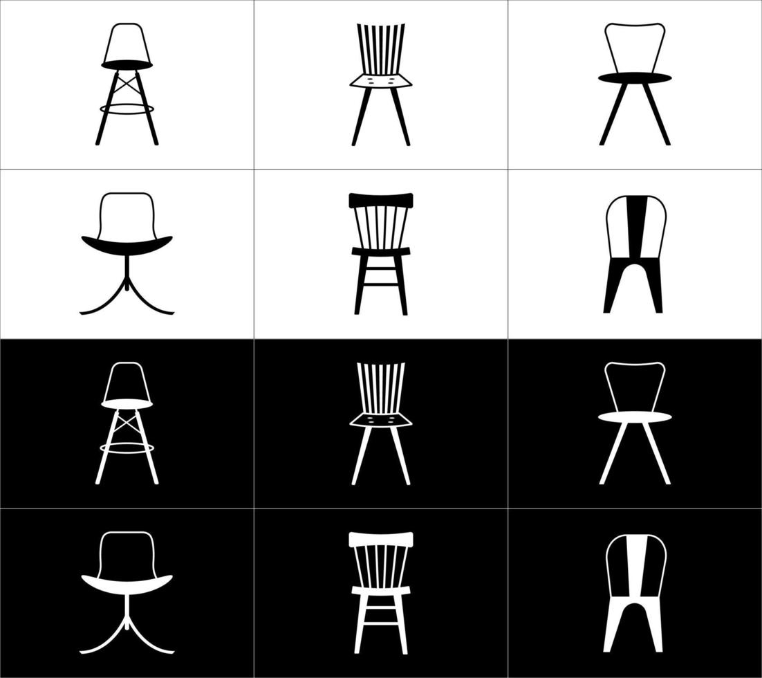 cadeira ícones conjunto em Preto e branco fundo. vetor ilustração para seu Projeto