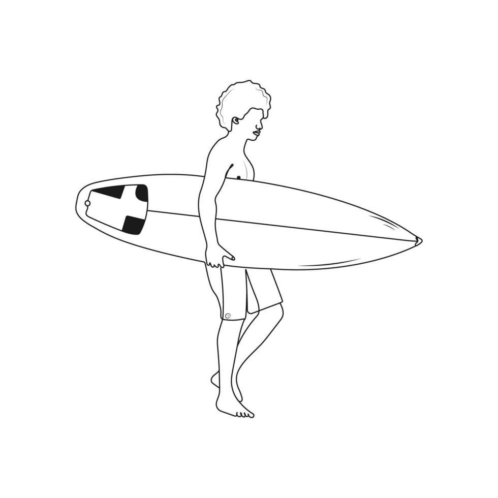 surfista com uma prancha de surfe. mão desenhado vetor ilustração.