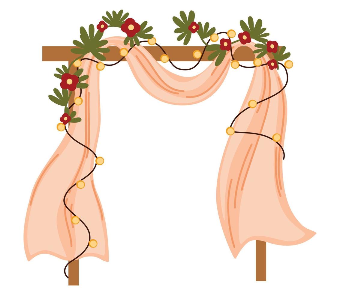 Casamento arco com flores, folhas e guirlandas. decoração para casamento cerimônia, festa e aniversário. vetor mão desenhar ilustração isolado em a branco fundo.
