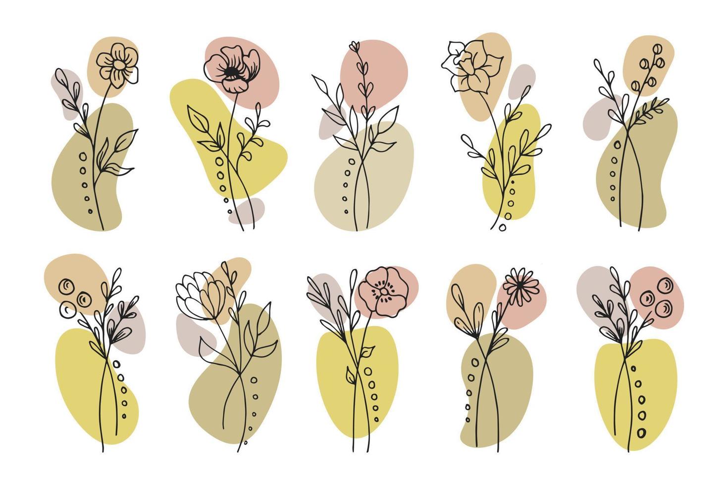 mão desenhado esboço rabisco flores, definir. esboço, botânico ícones, vetor