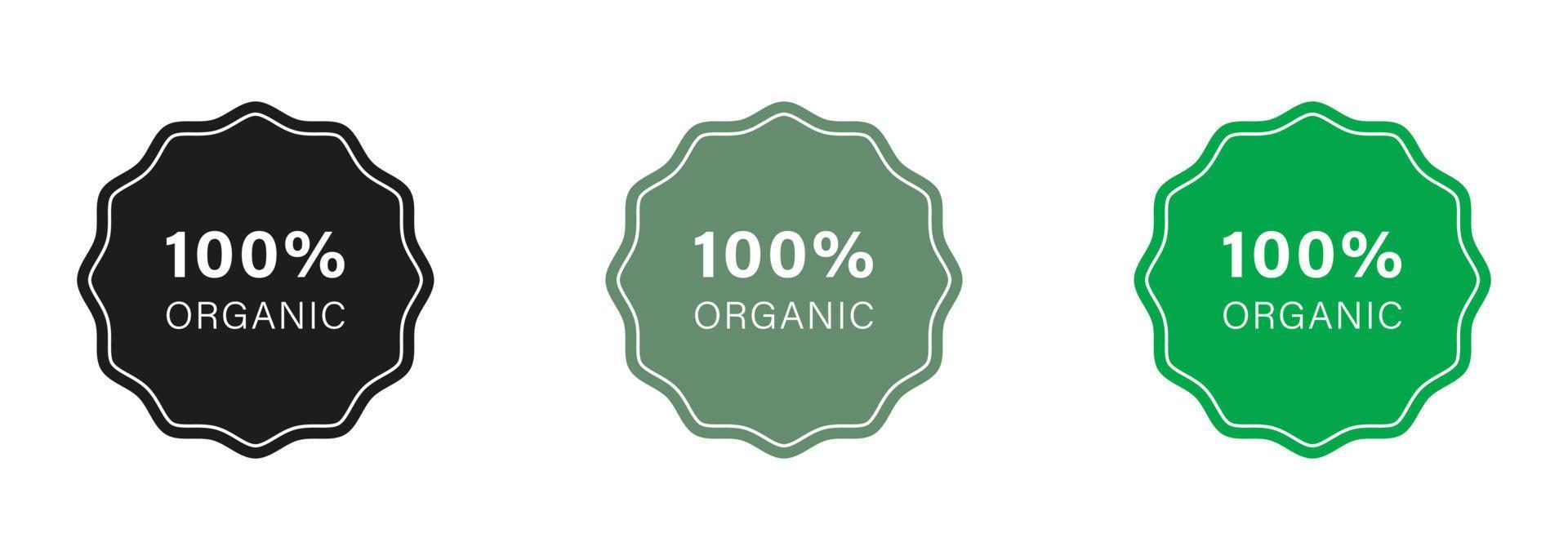 100 por cento orgânico silhueta ícone definir. bio saudável eco Comida stiker. natural produtos sólido carimbo. ecologia produtos vegano Comida placa. orgânico folha eco placa. isolado vetor ilustração.