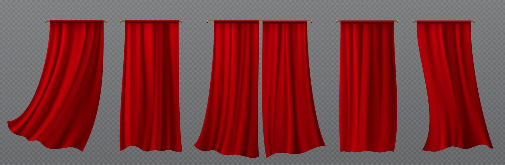 3d vermelho cortinas pano, realista seda cortina vetor