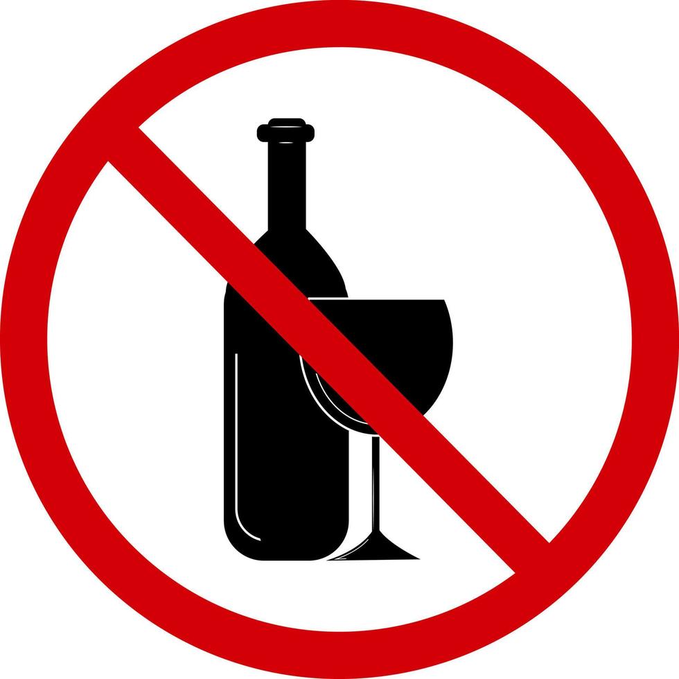 placa não álcool. proibindo placa Pare álcool. placa vermelho cruzado círculo com silhueta do uma garrafa e copo de vinho. você não podes beber alcoólico bebidas. volta vermelho placa. vetor