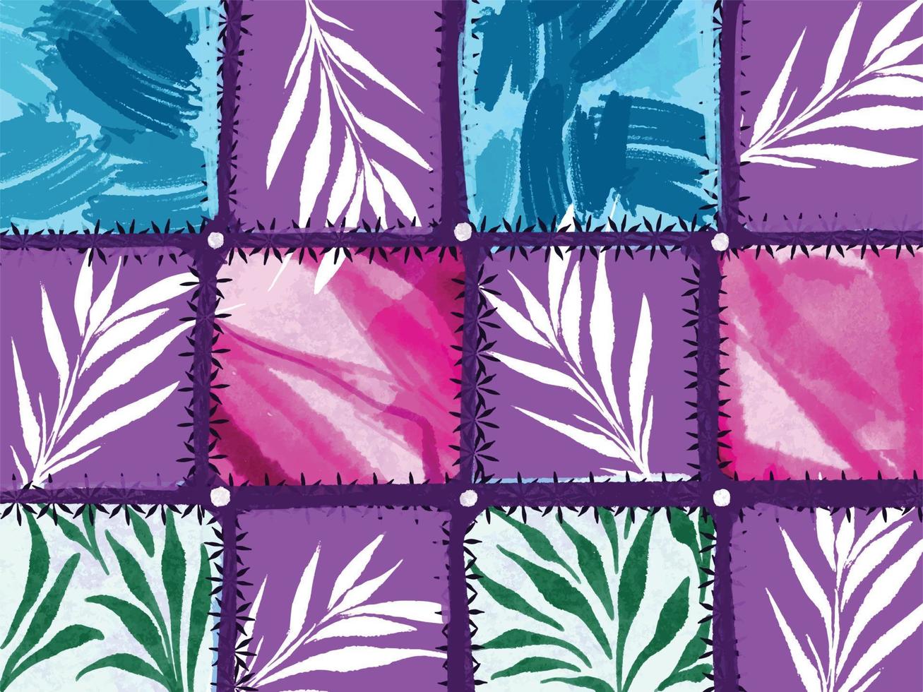 texturizado sujo folhas e abstrato escova golpes com roxo, azul, verde, e Rosa cores isolado em horizontal panorama modelo. estilizado vetor papel de parede para cachecol têxtil impressões ou poster.