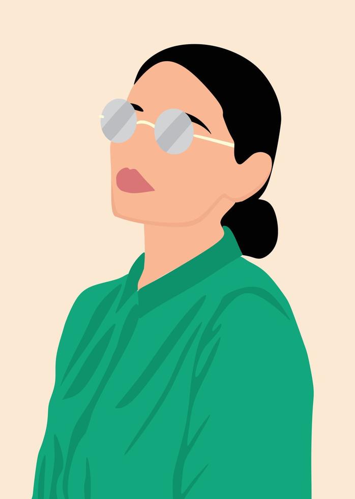 ilustração do uma senhora dentro óculos e uma mulher dentro verde camisa e oculos de sol carrinhos dentro frente mulher retrato ilustrado vetor Projeto