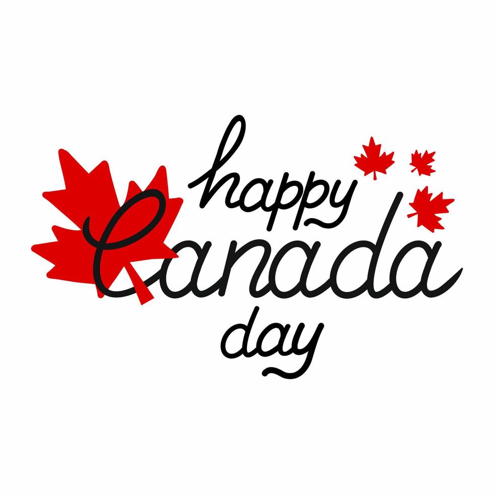 feliz Canadá dia. lindo mão letras e bordo folha. decorativo elemento para bandeira. nacional feriado é Julho 1. vetor