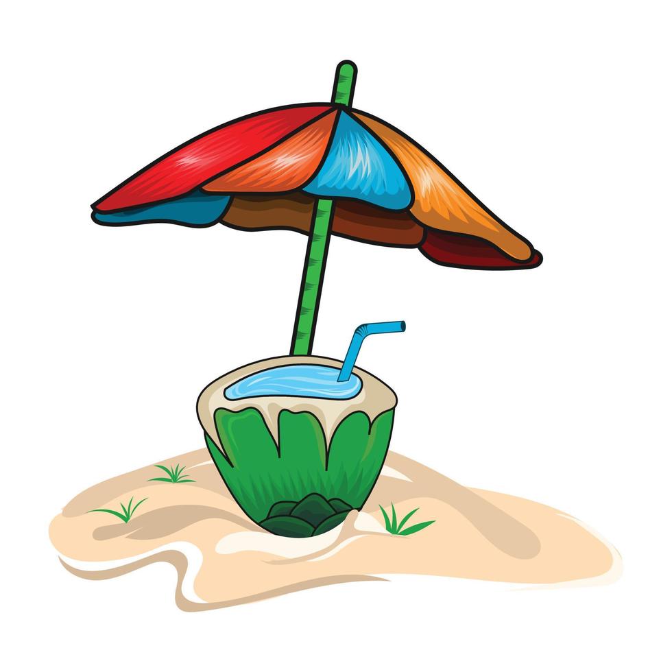 verão guarda-chuva e verde coco vetor ilustração