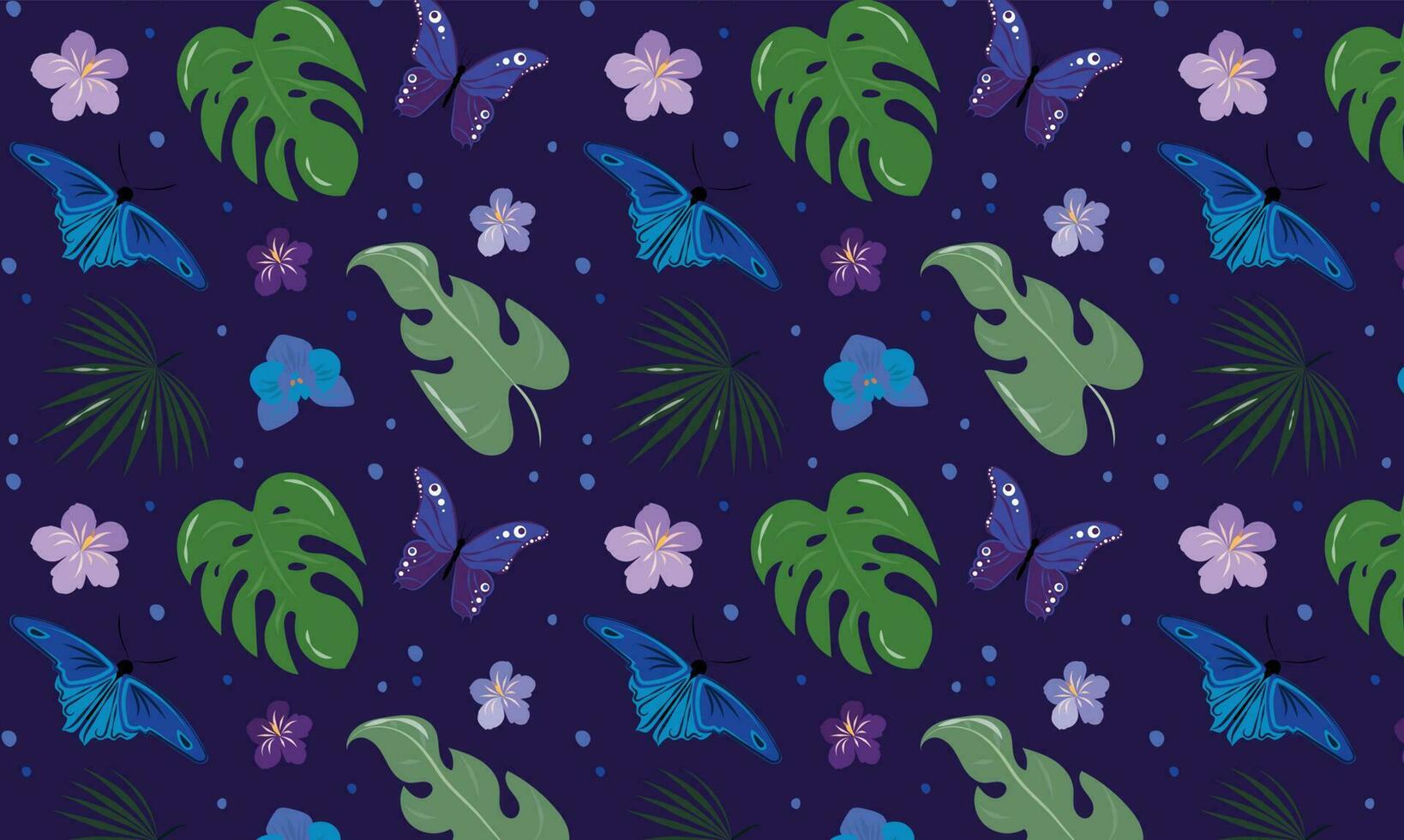 lindo fundo com borboletas e tropical folhas vetor