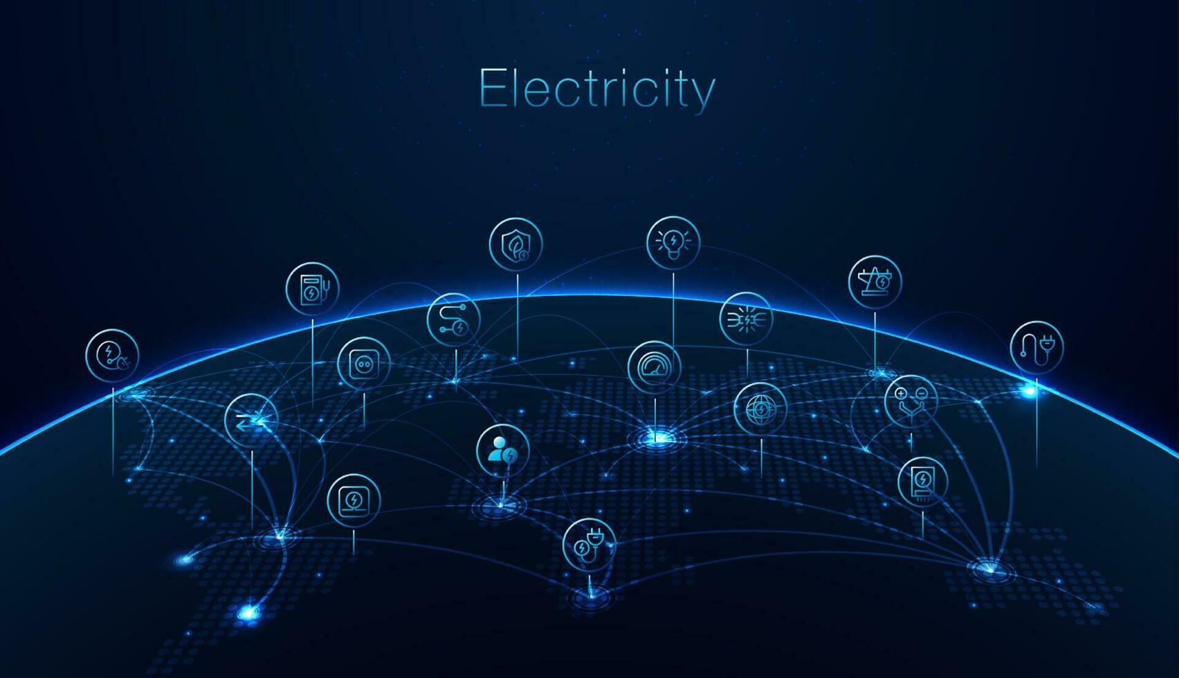 elétrico poder símbolo, relâmpago parafuso placa com ícones brilhante, verde renovável energia conceito, futurista tecnologia com turquesa néon para local na rede Internet, Móvel aplicativo. vetor Projeto.