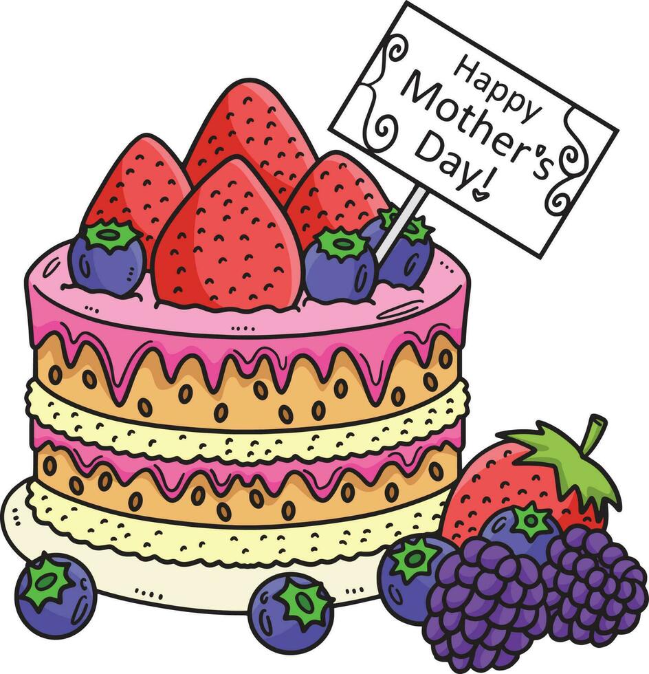 feliz mães dia bolo com baga frutas clipart vetor