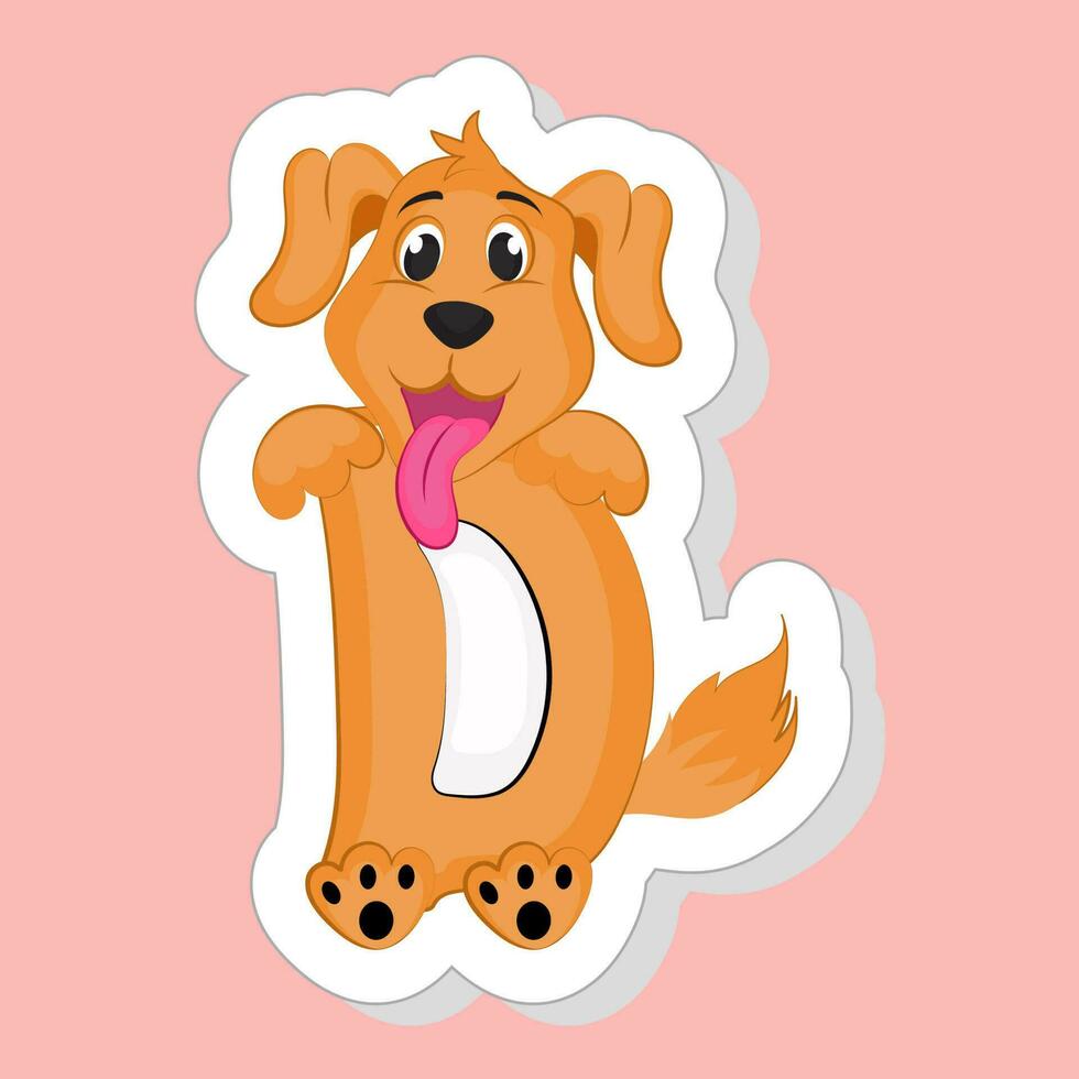 adesivo estilo laranja d alfabeto animal desenho animado com fofa cachorro sobre Rosa fundo. vetor