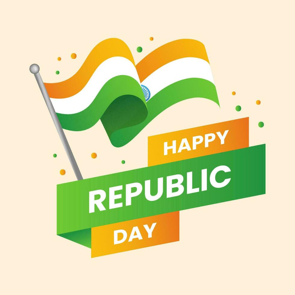 isolado indiano bandeira e feliz república dia texto fita contra pêssego fundo para Índia nacional festival celebração conceito. vetor
