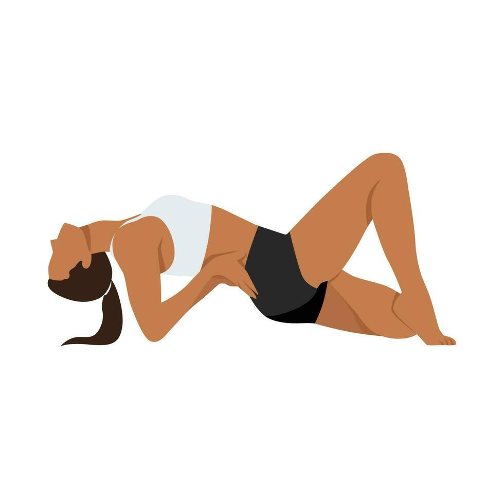 mulher fazendo metade lótus fácil peixe pose variação. lindo menina prática matsyasana variação padmasana cotovelos. plano vetor