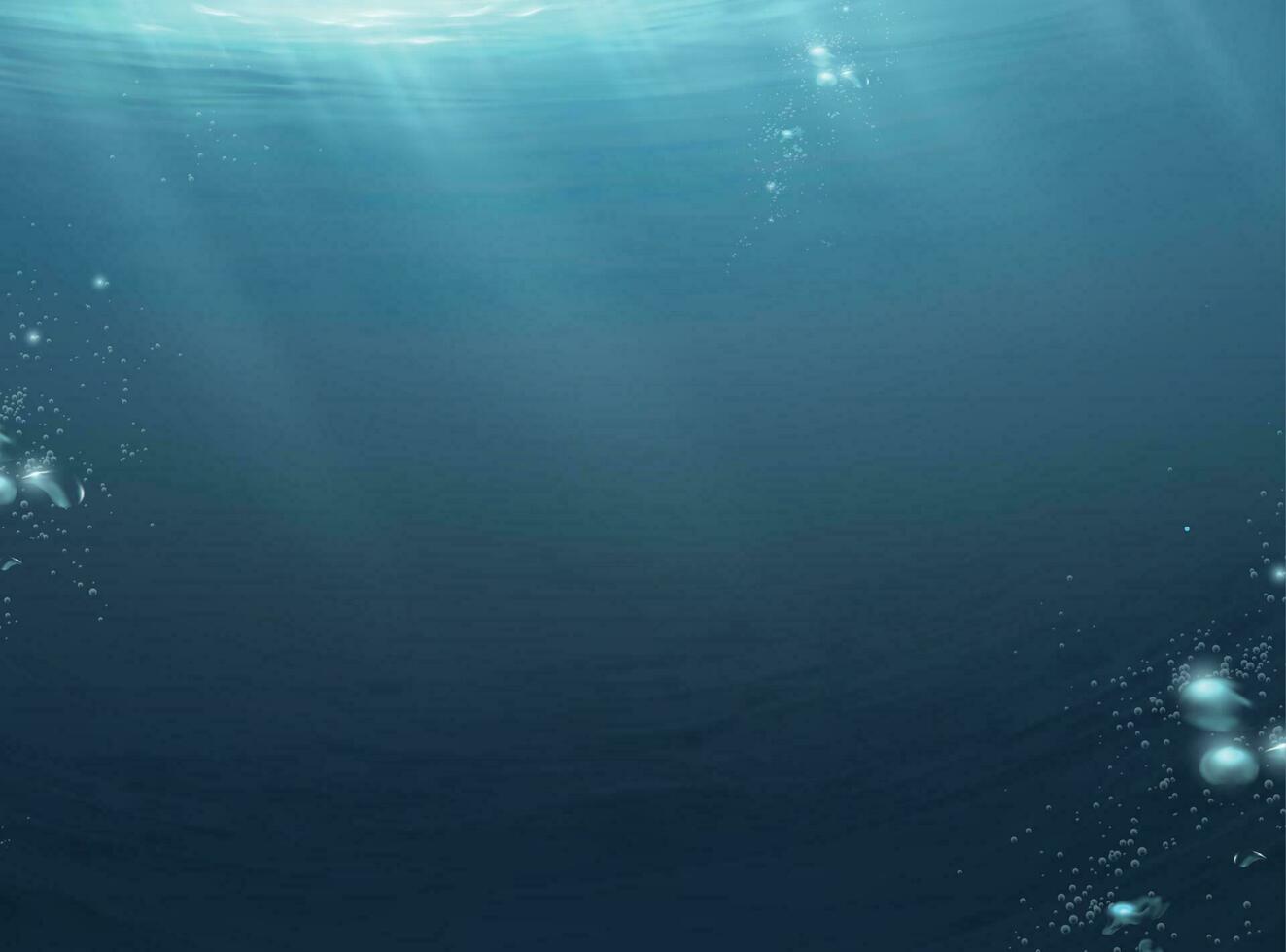 Sombrio oceano cena com luar radiante através água superfície e bolhas flutuando para cima, 3d ilustração vetor