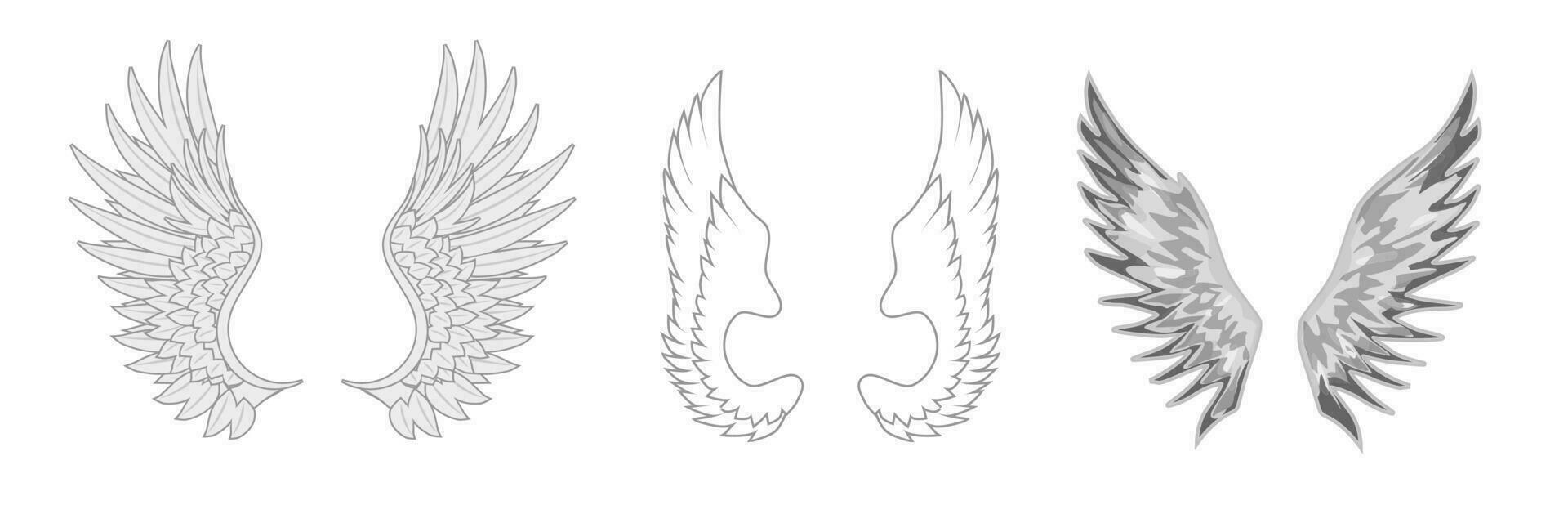 uma seleção do simples desenhos do asas do anjos vetor