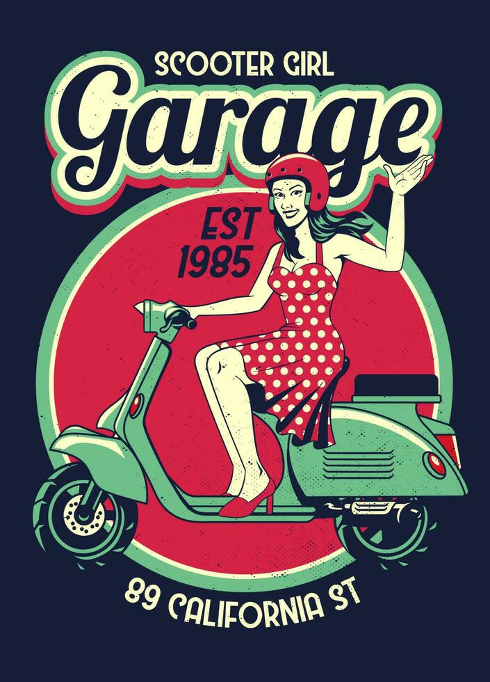 lambreta menina garagem dentro vintage estilo Projeto vetor