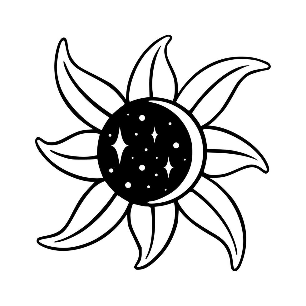 tarot Sol e crescente lua com estrelas. astrologia tarot elementos com celestial e Antiguidade símbolos. vetor ilustração