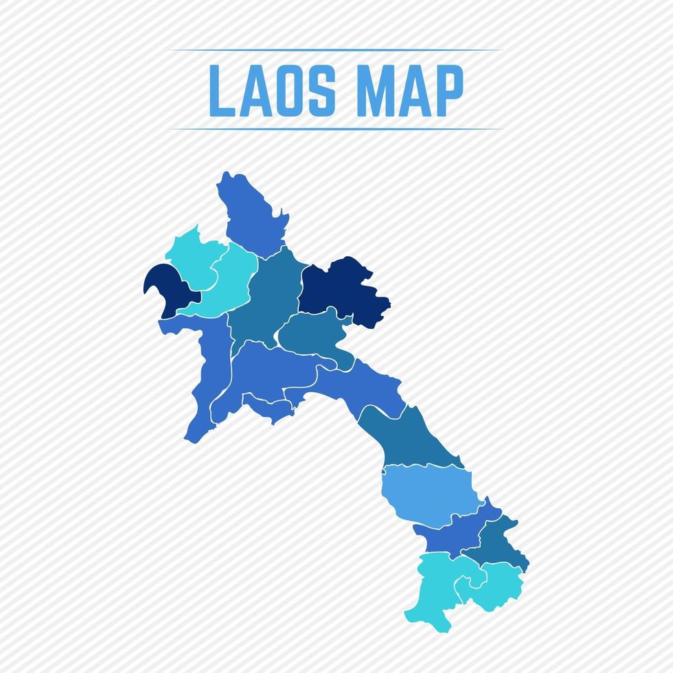 mapa detalhado do laos com regiões vetor